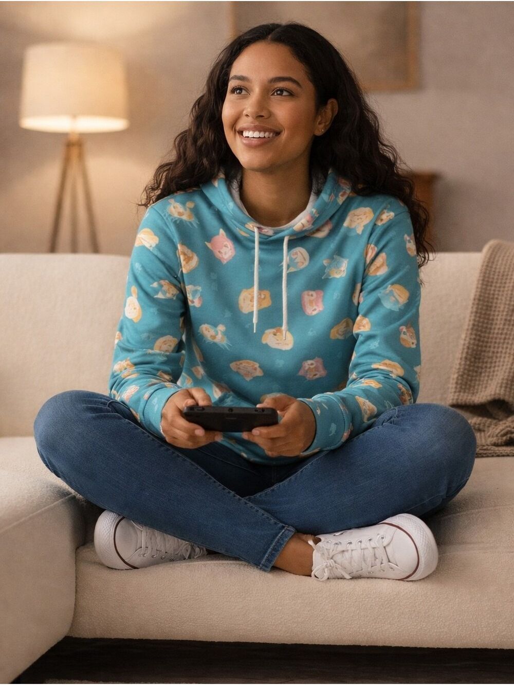 Nintendo Animal Crossing Teal Hoodie Drawstring